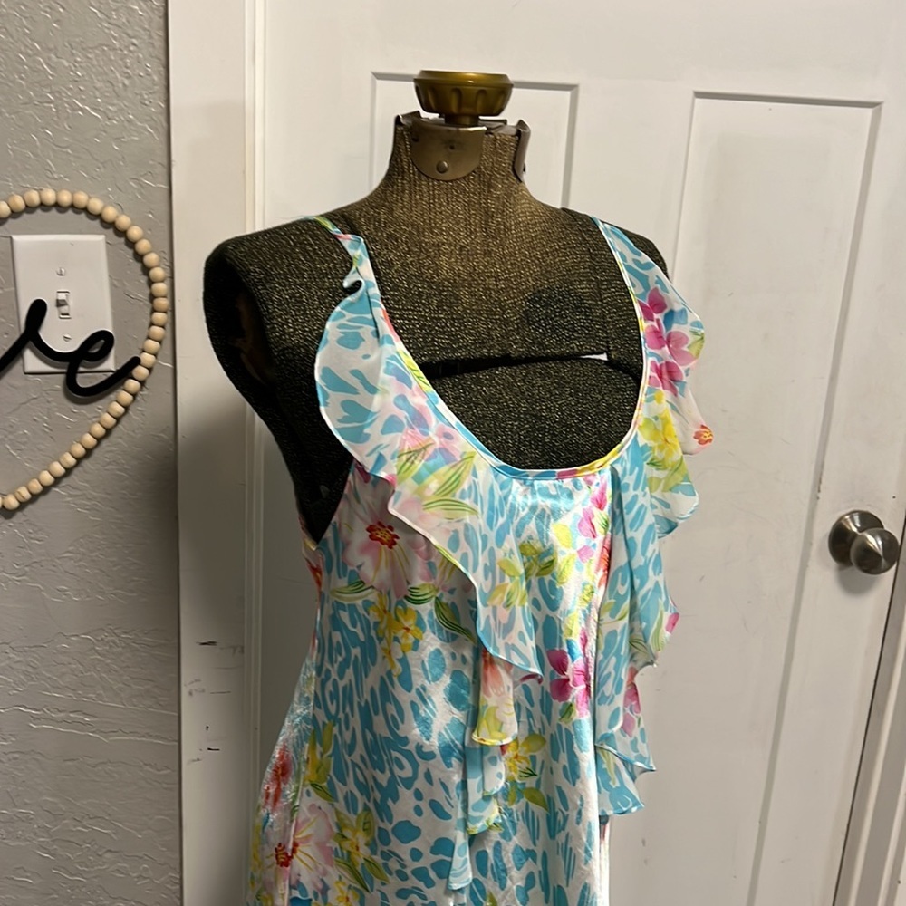 OSCAR DEL LA RENTA VINTAGE PINK LABEL
RUFFLE SLIP DRESS NIGHTIE BLUE LARGE - Picture 3 of 10